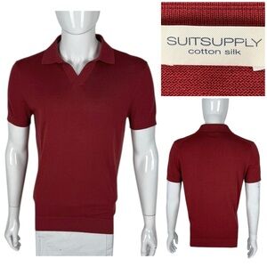 SUITSUPPLY Mens Medium Shirt Neck Cotton Silk Polo Pullover Stretchy Red EUC